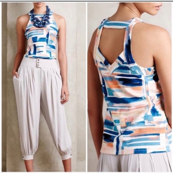 Anthropologie DELETTA Isa Brushstroke Halter Cutout Top - Picture 5 of 5